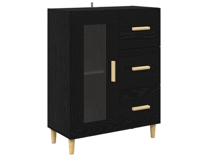 TEKGHUT Sideboard Schwarz Eichen-Optik 69,5 x 34 x 90 cm Holzwerkstoff Transparente Glastüren, polierte Stangengriffe, geräumige Innenräume, Regale und Schubladen, kugelgelagerte Unterstützung,