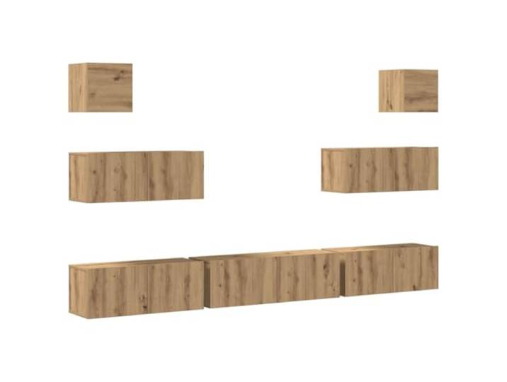 hliofuir 7-TLG. TV-Schrank-Set Wandmontage Artisan-Eiche Holzwerkstoff Schwebendes Lowboard Ensemble fuer Wohnzimmer und Schlafzimmer mit reichlich Stauraum aus robustem Holzwerkstoff.