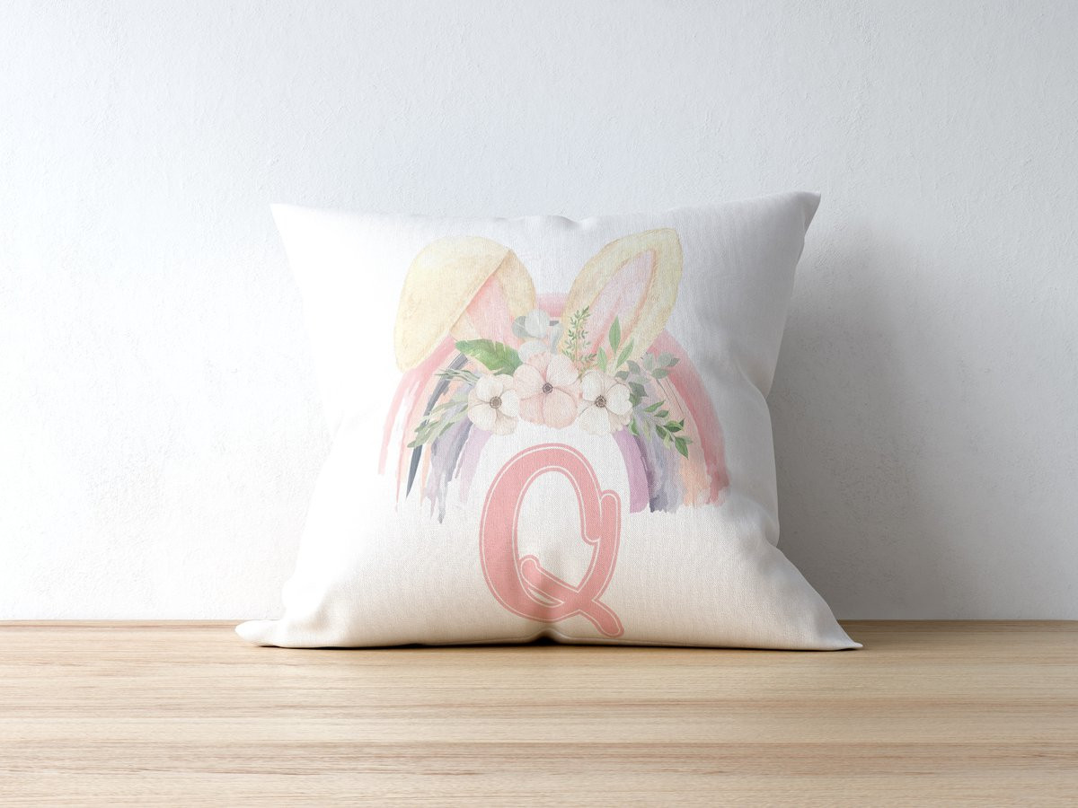 Boho Konijn Regenboog Monogram Q Sierkussen voor de Kinderkamer