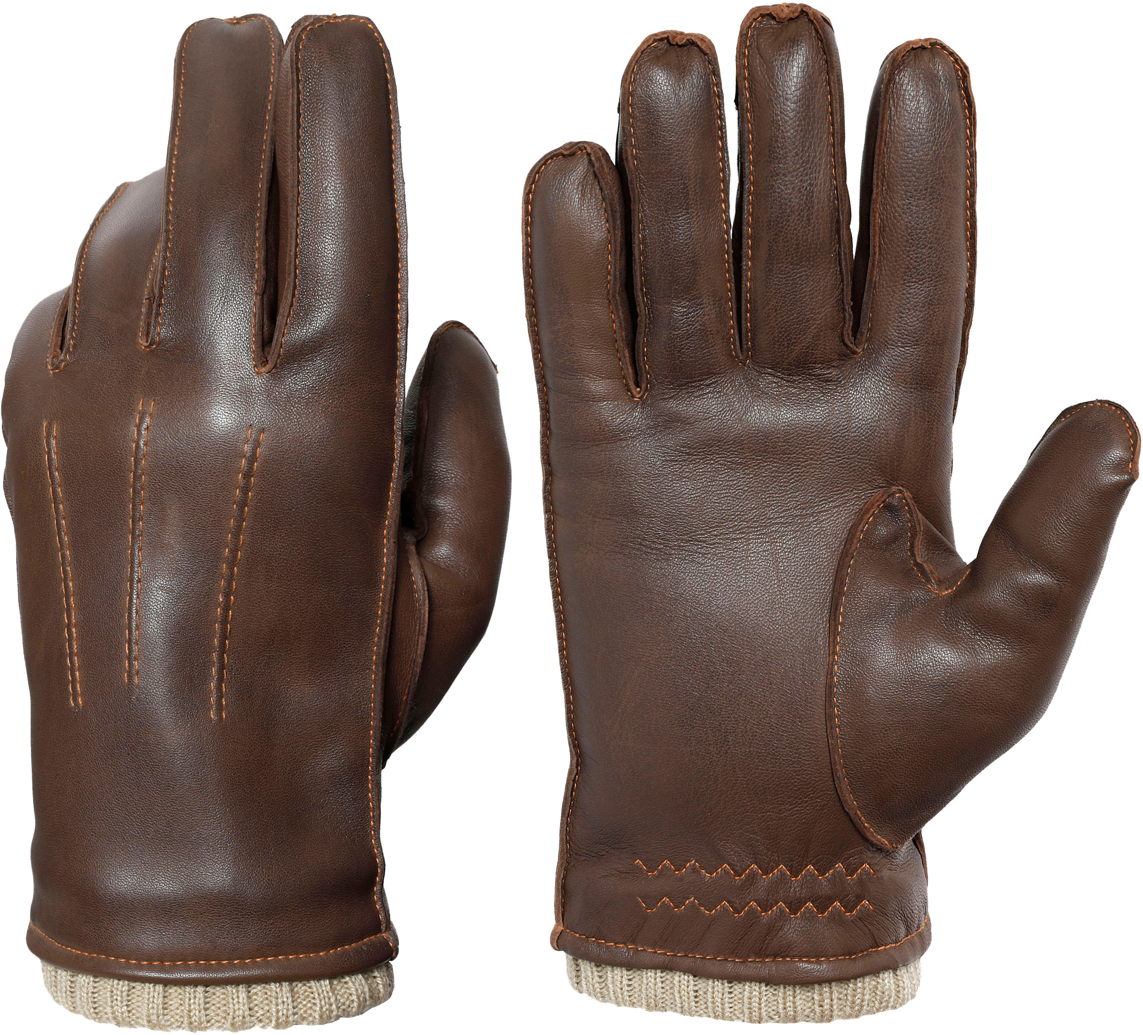 Lederhandschuhe PEARLWOOD "Wilson", Herren, Gr. 9, braun (brandy), Schafsleder, unifarben, Handschuhe Lederhandschuhe, Vintage Optik durch Waxfinish brandy 9