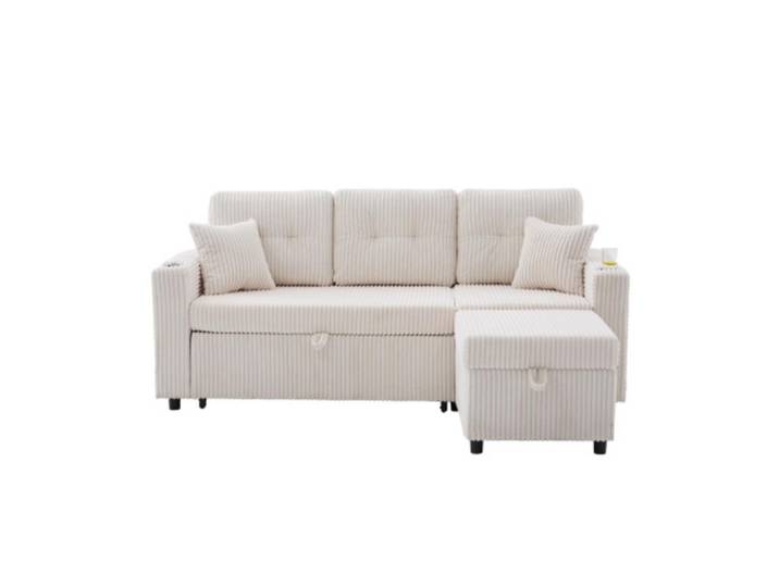 Komhtom Ecksofa mit Stauraumfunktion,Cordstoff,Beige, Mode, 195x144 cm, Wohnzimmer, Sofas & Couches, Wohnlandschaften, Ecksofas