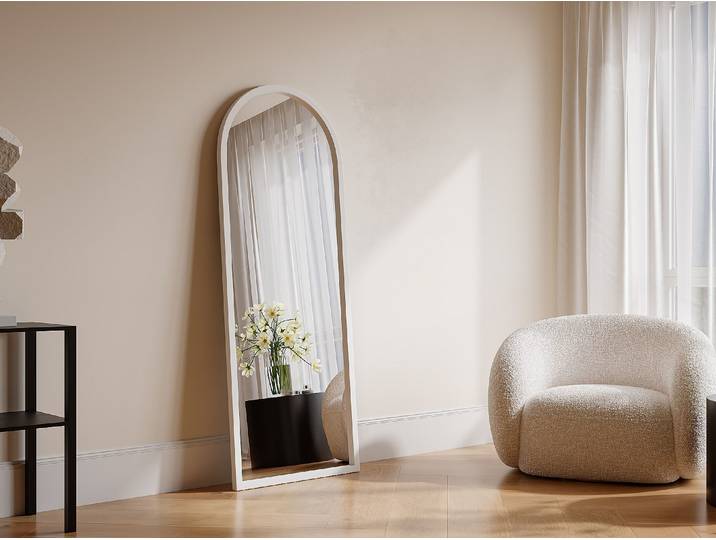 Großer bogenförmiger Spiegel - Paulownia-Holz - 65 x 170 cm - Weiß - SHANGI