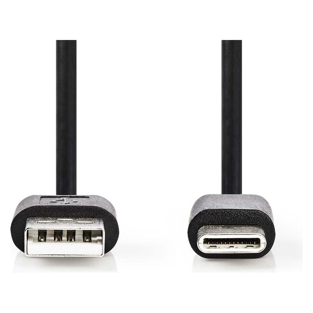 Nedis USB-Kabel | USB 2.0 | USB-A Stecker | USB-C Stecker | 2.5 W | 480 Mbps | Vernickelt | 2.00 m (2 m, USB 2.0, 2.50 W) (CCGL60601BK20)