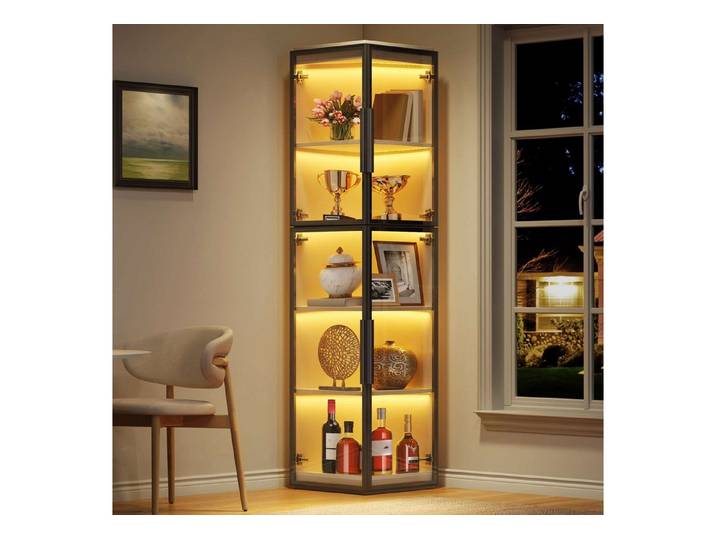 ANYSUN Vitrine LED 40x40 cm freistehend mit Glas, Acryl und Schubladen Varianten (Einzelmöbel, LED Präsentationsmöbel) mit LED, Stauraum und Soft-Close für unterschiedliche Nutzung