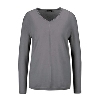 Strickpullover GOLDNER "Basicpullover mit V-Ausschnitt", Damen, Gr. 44, grau, Obermaterial: 100% Kaschmir WS., V-Ausschnitt, weit Rippe, Pullover Strickpullover, Aufwendig in Form gestrickt