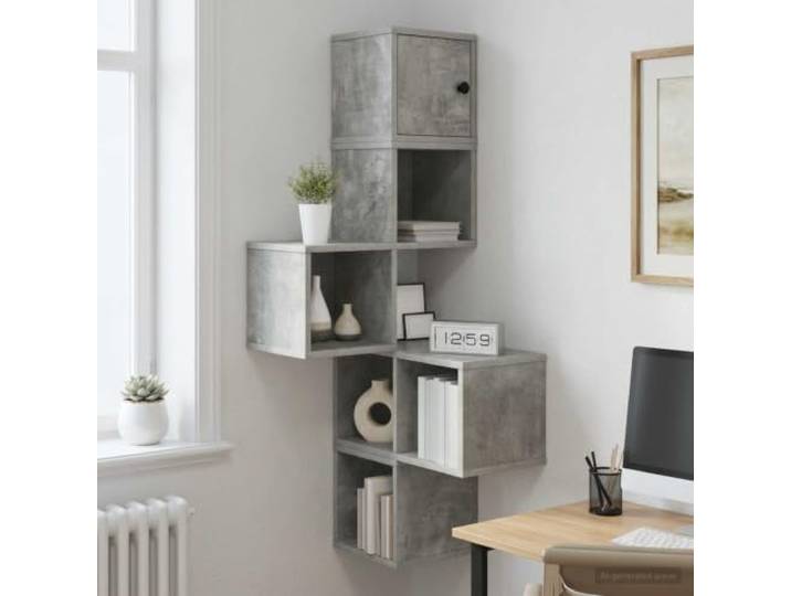 YUTAASU Wand-Eckregal Betongrau 48 x 48 x 120 cm Holzwerkstoff Platzsparend, Stabil, Multifunktional, Für Schlafzimmer, Büro, Küche, Einfache Reinigung