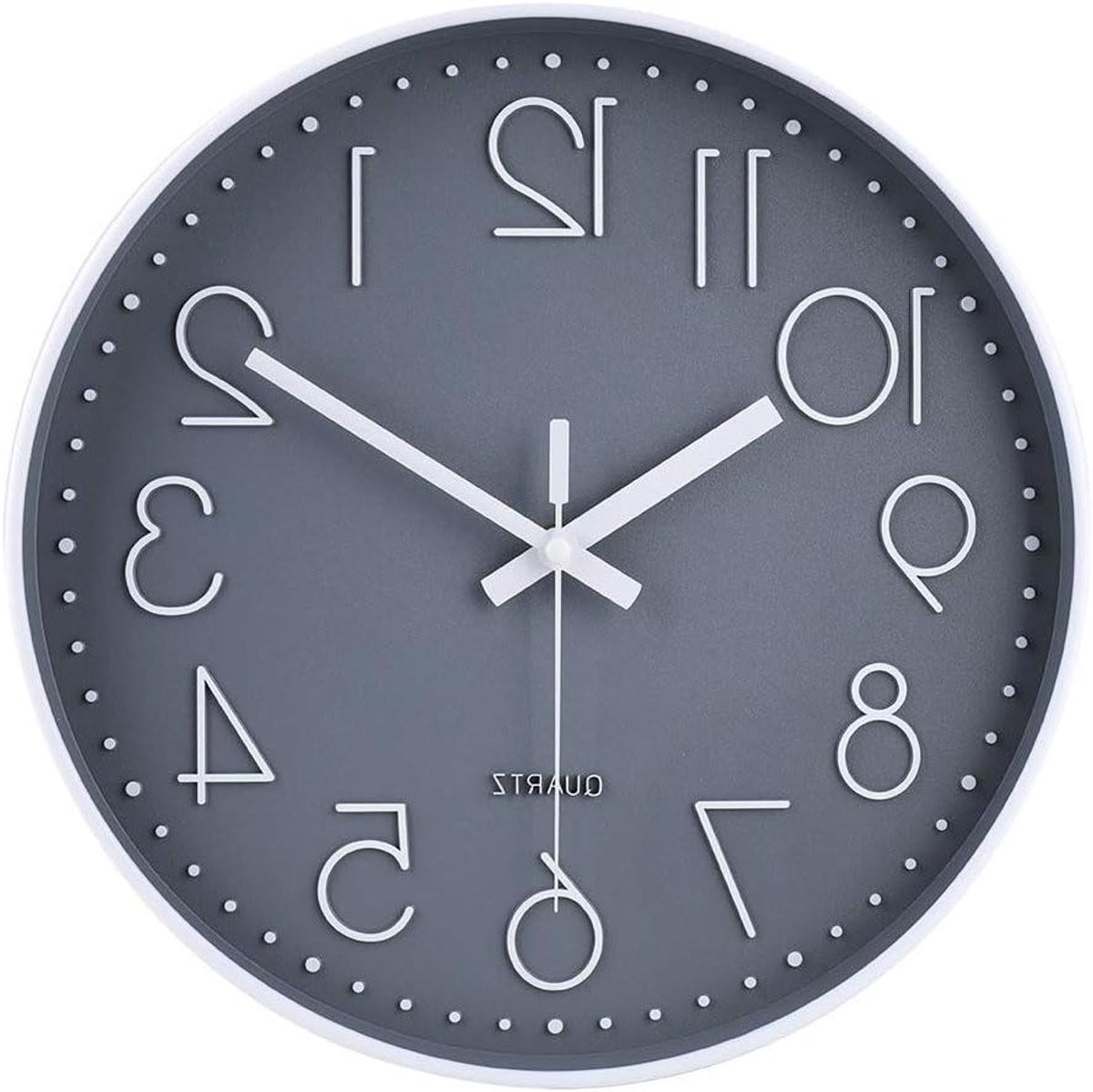 Moderne Wandklok Grijs - Analoge Stilstaande Wandklok - Diameter: 30 cm