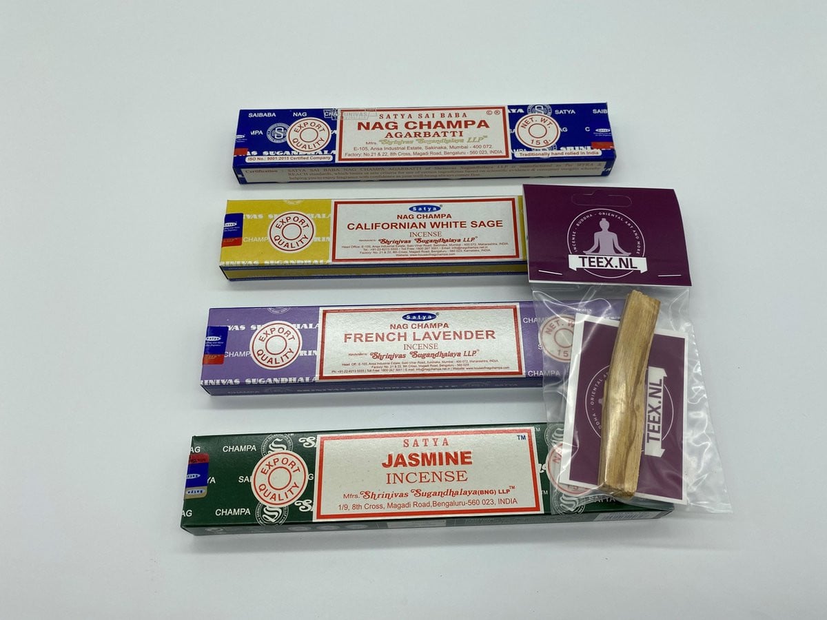 Satya Wierookstokjes Set met Jasmijn, Nag Champa, White Sage en Lavendel - 80 stuks