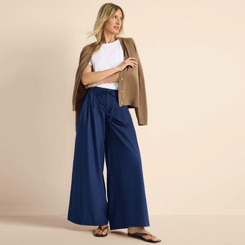 Extraweite Bundfaltenhose aus Baumwoll-Popeline für Damen, Damen, size: regular, Blau, Baumwolle, by Lands' End