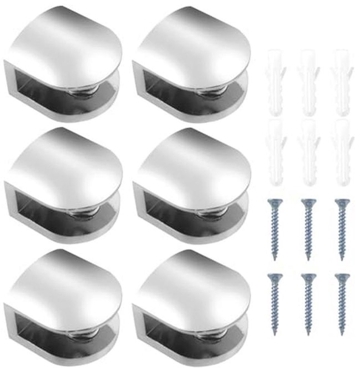 Set van 6 verstelbare glasklemmen voor glas van 6-8 mm dikte