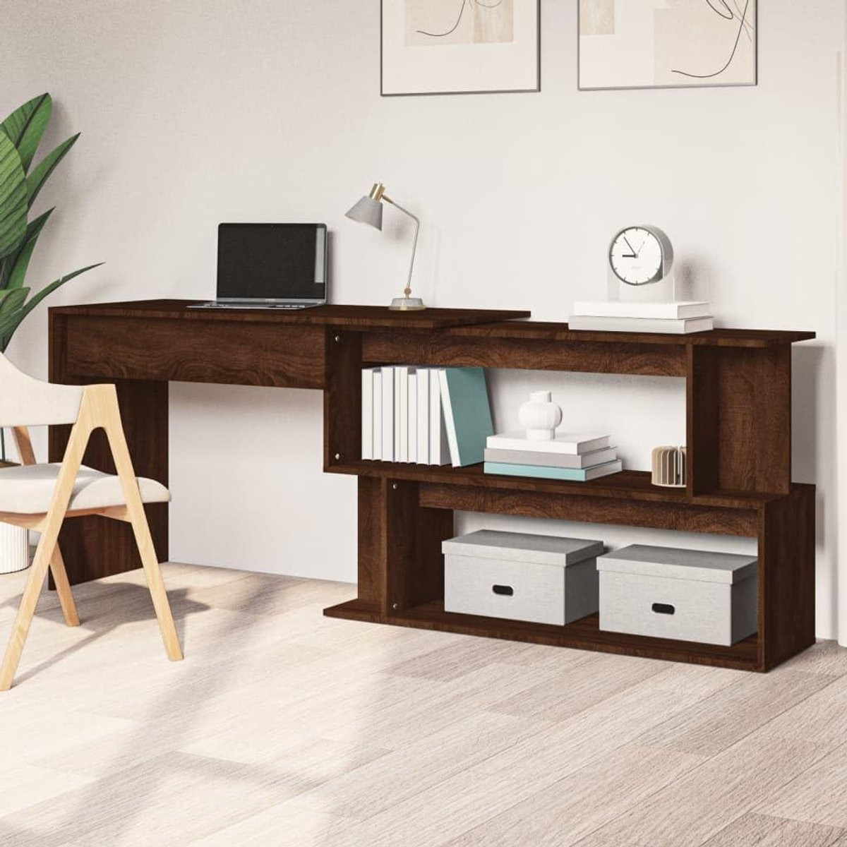 Merkloos Hoekbureau met Draaibaar Ontwerp en Opbergruimte - B/D/H: 200 x 50 x 76 cm