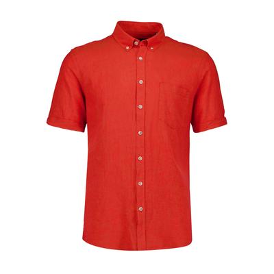 Leinenhemd LINDBERGH "Leinenhemd (Kurzarm) Relaxed Fit", Herren, Gr. S, Normalgrößen, rot (coral orange), Obermaterial: 55% Leinen, 45% Baumwolle, Hemden