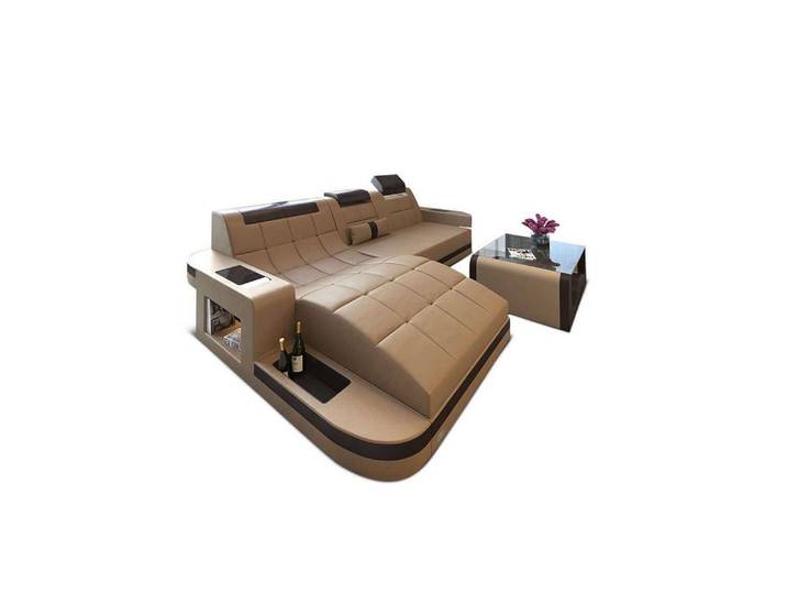 Design Ledersofa Wave L-Form mit LED
