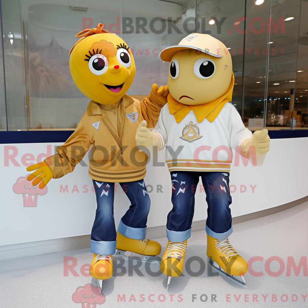 Maskottchen-Kostüm REDBROKOLY Goldenes Paar Schlittschuhe mit Boyfriendjeans und Schalkragen