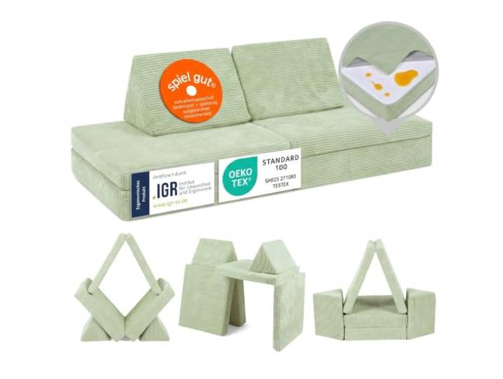 Linodino® Spielsofa Cord Kindersofa aus Schaumstoff Bausteine - Spielsofa für Kinder & Kuschelecke im Kinderzimmer Kindercouch Oeko-TEX 100 Zertifiziert Avocado Grün