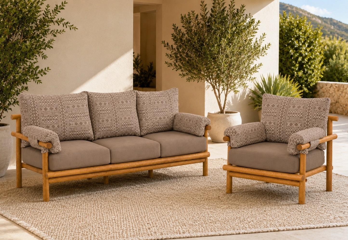 Gartenlounge Set 3-Sitzer Sofa Sessel Grau Beige Komfortabel Terrasse