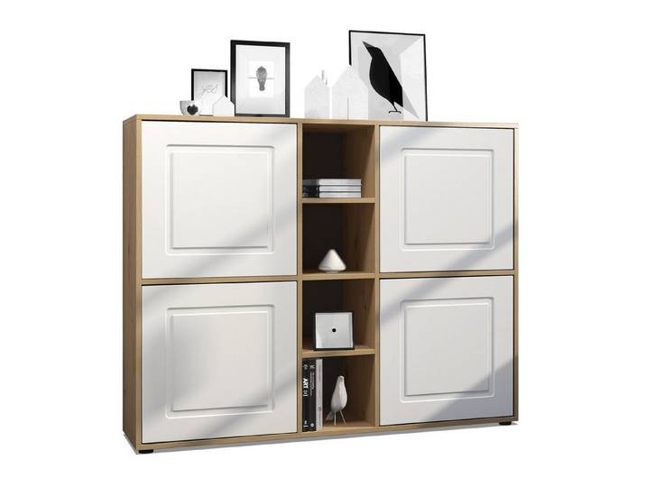 Möbelhandel Klipenstein Highboard NOAH V3, Kommode Schrank Landhaus, Korpus Eiche Artisan