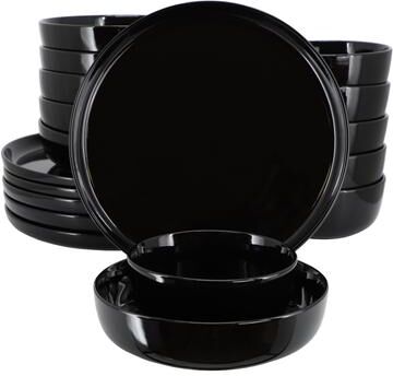 Elama Duncan 18 Piece Porcelain Dinnerware Set in Black