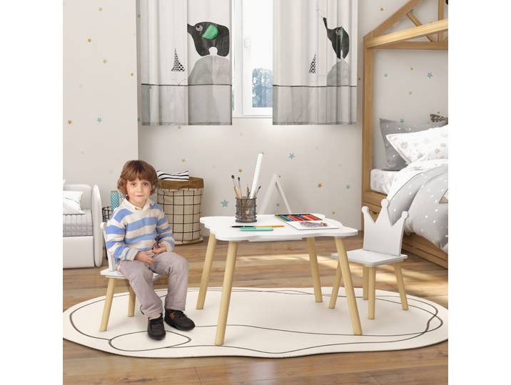 AIYAPLAY Set Table + 2 Chaises Enfants Blanc Âge 3-6 Ans