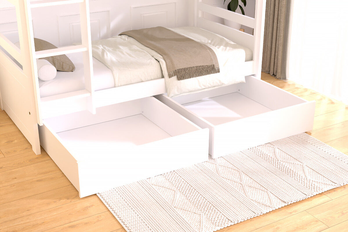 ABC MEUBLES Set von schublade unter bett aus massiver Kiefer - Weiß