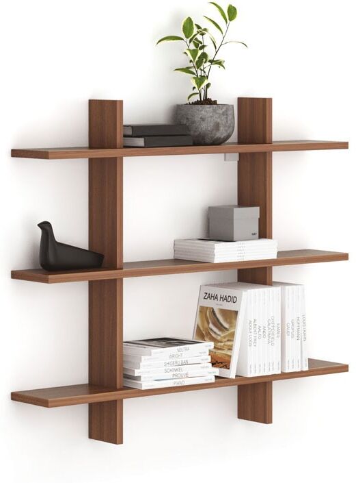 B2B Partner Büro-Wandregal dreifach SOLID, 1250 x 200 x 1075 mm, Nussbaum