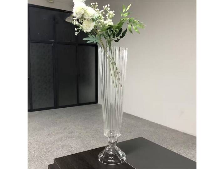Vase de décoration de mariage, motif à bande droite, vase en verre transparent, vente en gros, arrangement floral