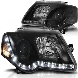 LED Tagfahrlicht Design Scheinwerfer passend für VW Passat 3C B6 05-10 schwarz