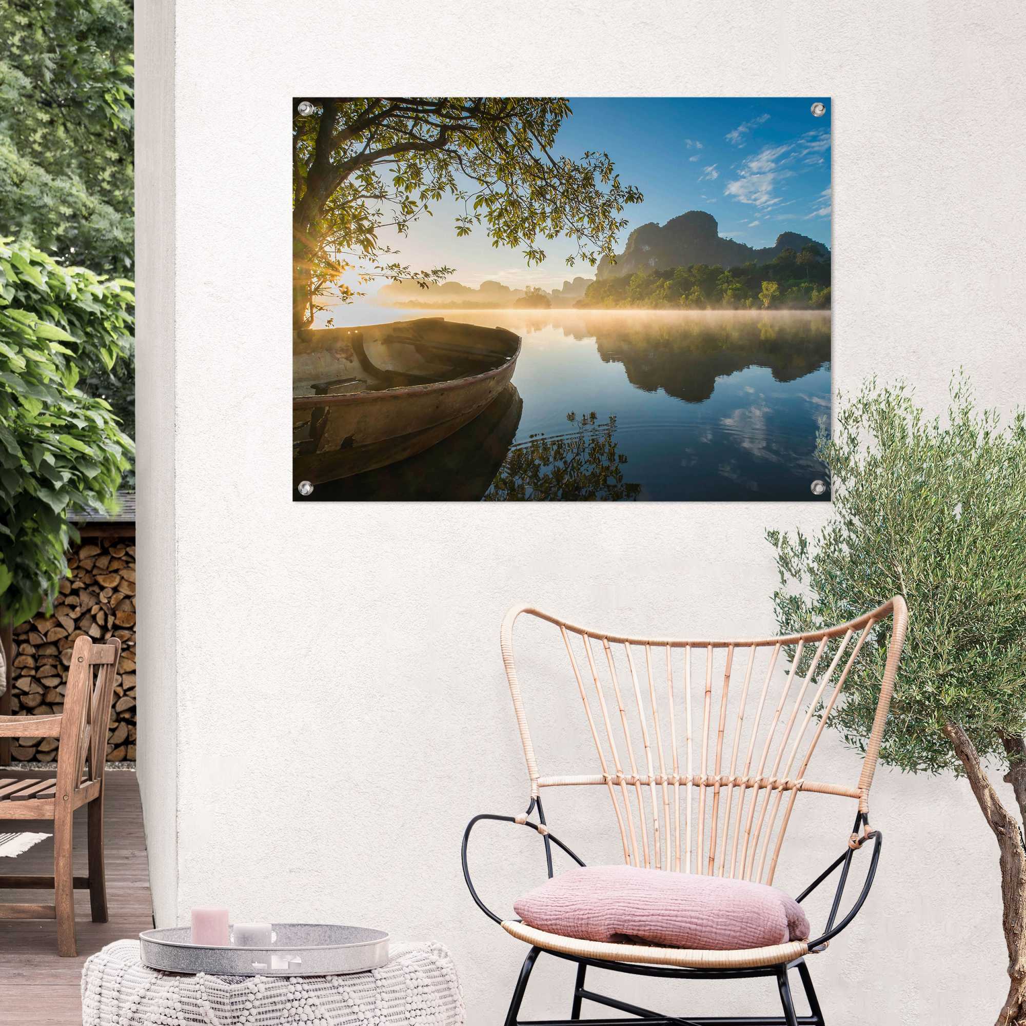 Reinders! Poster REINDERS "Boot auf dem See", grün (farbe bild(er): grün), B:80cm H:60cm T:0,1cm, Leinwand, Bilder, Poster, Outdoor für Garten oder Balkon farbe bild(er): grün B/H/T: 80cm x 60cm x 0,1cm