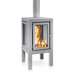 Quaruba Außenkamin Edelstahl matt Ohne Rollen 2 Seiten Glas Vorne + Hinten XXL