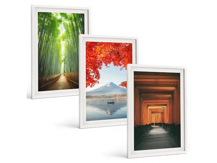 Tulup Bilder SET 3er Set - 40x60 cm Weißer Rahmen - Fuji-Bambuswaldlandschaft, Kunststoff, Rechteckig, 40x60 cm, gerahmt, Bilder & Rahmen, Bilder