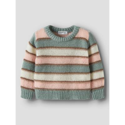 Rundhalspullover NAME IT "NMFLERNORT LS KNIT", Mädchen, Gr. 98, bunt (grün milieu), Strick, Obermaterial: 100% Polyester, regular fit normal, Rundhals, Bündchen, Pullover Rundhalspullover, Kunstfaser, regular fit