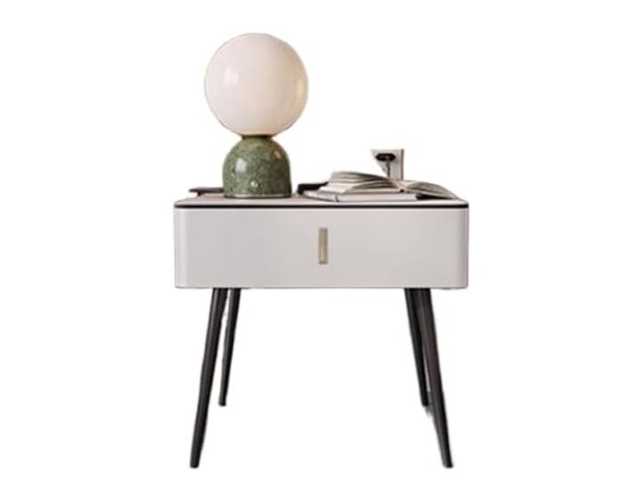 xiuling4568 Einzelschublade, verdeckter Ausziehspeicher, Nachttisch mit abgerundeten Kanten, Nachttisch aus Holz, Ledermöbel, erhöhte Tischbeine/Beige, Grau, Orange, Weiß(White)