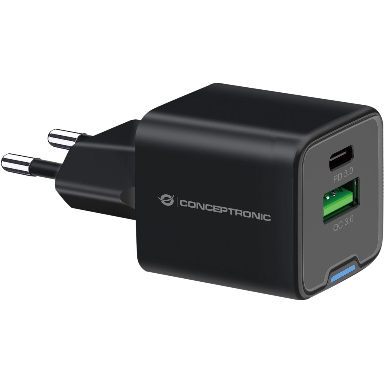 20 Watt Conceptronic Ladegerät 2Port 1xUSB-C,1xUSB-A 1.5m sw