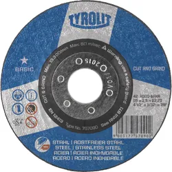 TYROLIT Trennscheibe CUT AND GRIND DxUxH 178x3,5x22,23 2in1 für Stahl und Edelstahl, Form: 27CC - gegkröpfte Ausführung (CUT AND GRIND), Art. 743944