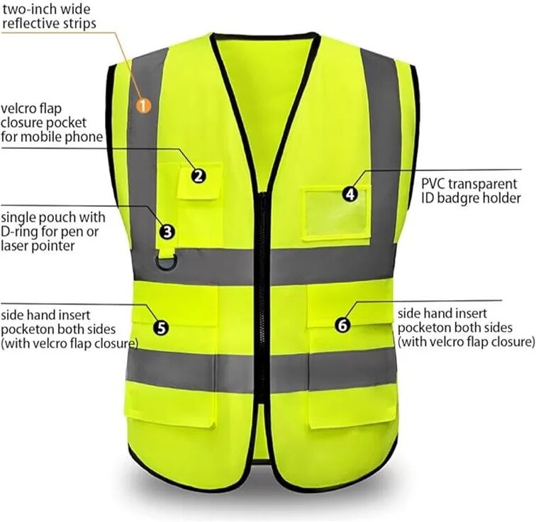 INF Hochsichtbare reflektierende Sicherheitsweste mit Taschen - Fluoreszierend Gelb 3XL