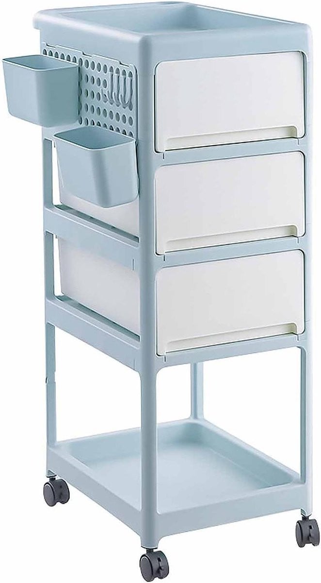 Blauw Opbergrek met 4 Lagen en Wielen voor Keuken, Badkamer of Kantoor