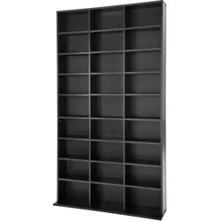 tectake Regal CHRISTEL, Stauraum 1080 CDs, 27 Fächer, MDF Furnier, 180x102x24 cm, Schwarz, Aufbewahrung