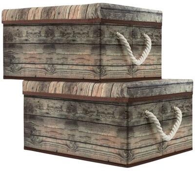 Sorbus Wooden Pattern Storage Box Brown 2 Pack