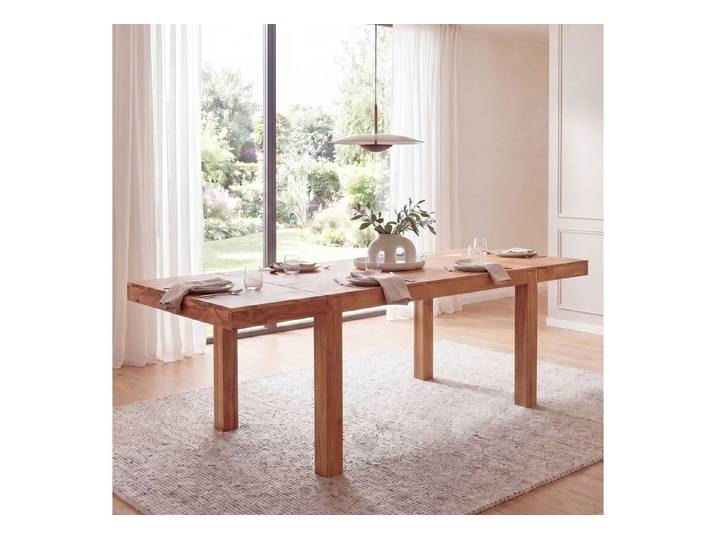 FINEBUY Esstisch FB118558 Esszimmertisch Erweiterbar 120 - 200cm Massivholz Küchentisch (120 cm Massivholz Rechteckig Erweiterbar), Esszimmertisch Groß, Küchentisch Esszimmer Modern