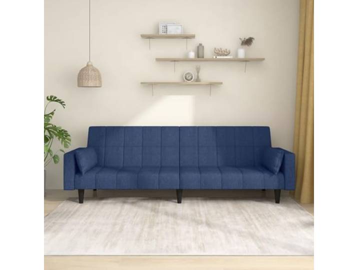 HEFZGDB Schlafsofa 2-Sitzer mit 2 Kissen Blau Stoff Bettfunktion Holzrahmen Sofabett für Gäste Wohnzimmer Schlafmöglichkeit Komfortabel Strapazierfähig