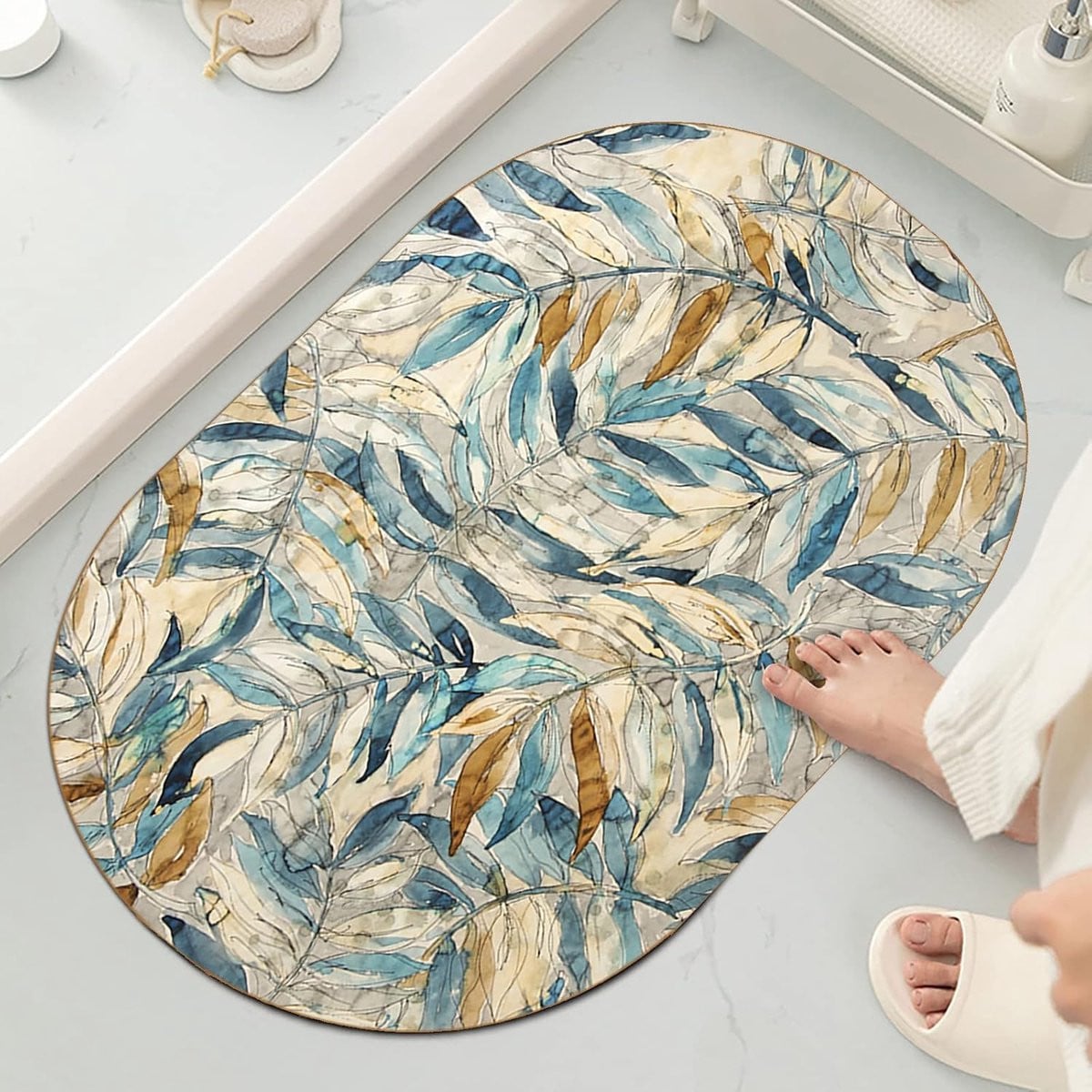 Ovaal Abstract Vloerkleed Modern Polyester Blauw Geel