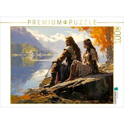 CALVENDO Puzzle Mann und Frau eines alten nordischen Volkes am Fluss - Wikinger | 1000 Teile Lege-Größe 64x48cm Foto-Puzzle für glückliche Stunden