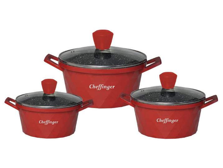 Cheffinger Kochtopf Diamant Kochgeschirr 6 teilig Topf Induktion Alu Guss Kochtopfset