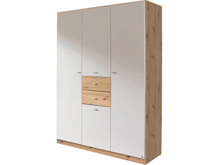 Drehtürenschrank RAUCH Landsberg , weiss (eiche artisan, weiß), B:136cm H:197cm T:54cm, Holzwerkstoff, Schränke, Drehtürenschrank, mit praktischen Türen und Schubkästen