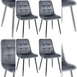 Décoshop26 - Set aus 4 modernen und bequemen Esszimmerstühlen in dunkelgrauem Samtstoff und schwarzem Metall 10_0001787