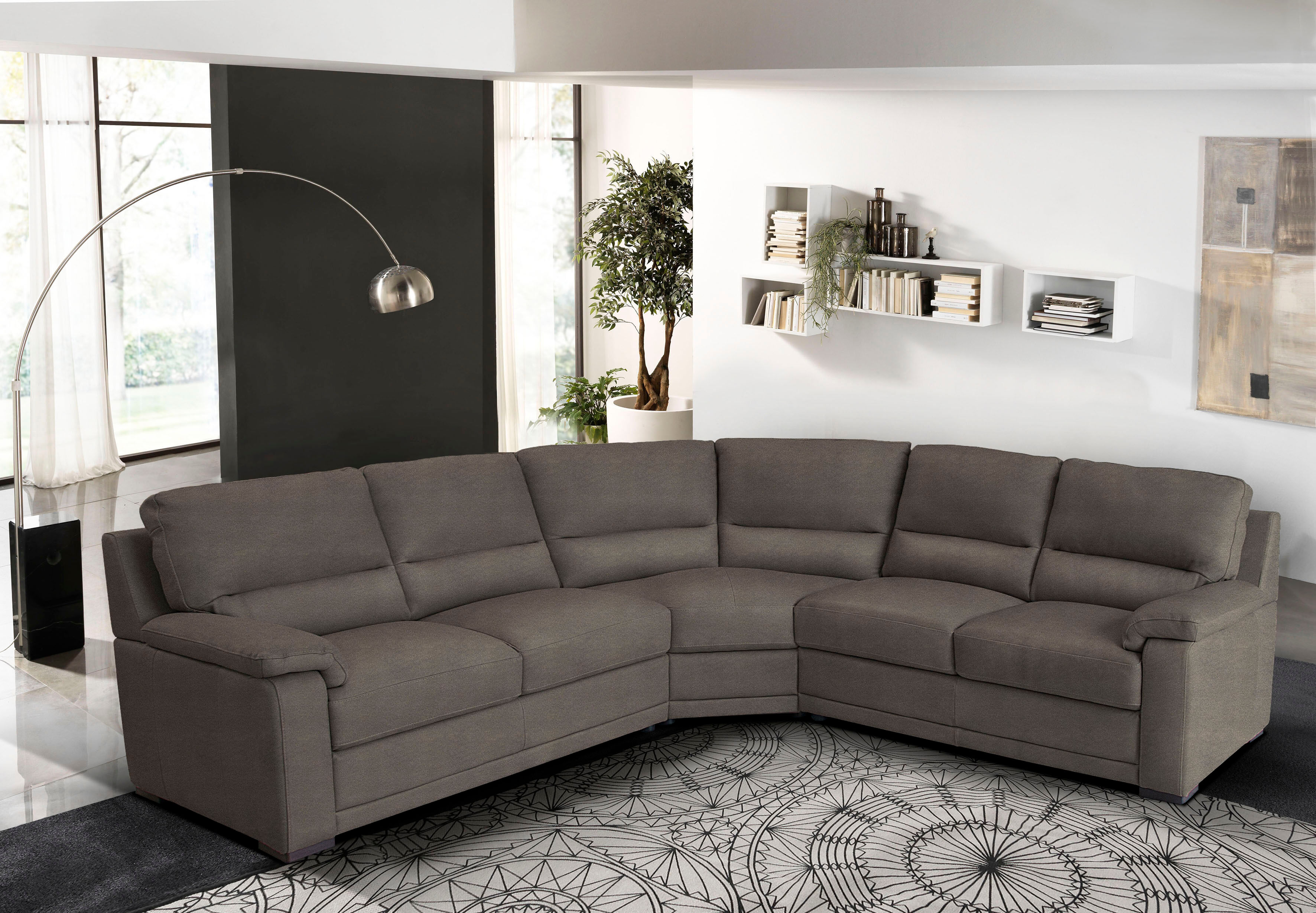 Ecksofa EGOITALIANO "Doris, modernes Designerecksofa in hochwertigen Microfaserqualitäten", grau (smoke), B:266cm H:90cm T:246cm, Luxus-Micofaser CASHMERE in Lederoptik (100% Polyester) ist ein neues technisches Gewebe mit einem visuellen und taktilen Asp