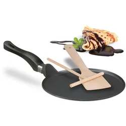 Relaxdays Crêpepfanne mit Zubehör Hellbraun,Schwarz