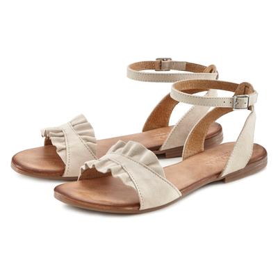Sandale LASCANA "offener Schuh", Damen, Gr. 43, Schweinsleder, beige, Obermaterial: 100% Ziegenleder. Decksohle: 100% Rindsleder. Futter: 100% Schweinsleder. Laufsohle: 100% Synthetik, unifarben, Schuhe Sandale, Sandalette, Sommerschuh aus...