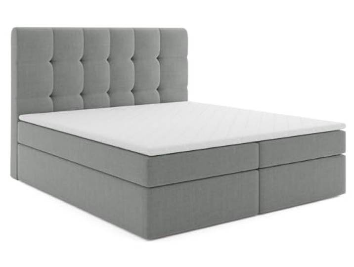 MRGROUP Boxspringbett mit Bettkasten KAROLINA 140 x 200 cm, geflechtes Stoff, Polsterbett mit Bonell-Matratze und Topper Doppelbett mit Stauraum Bett für Schlafzimmer Gepolstertes Kopfteil H3 hellgrau