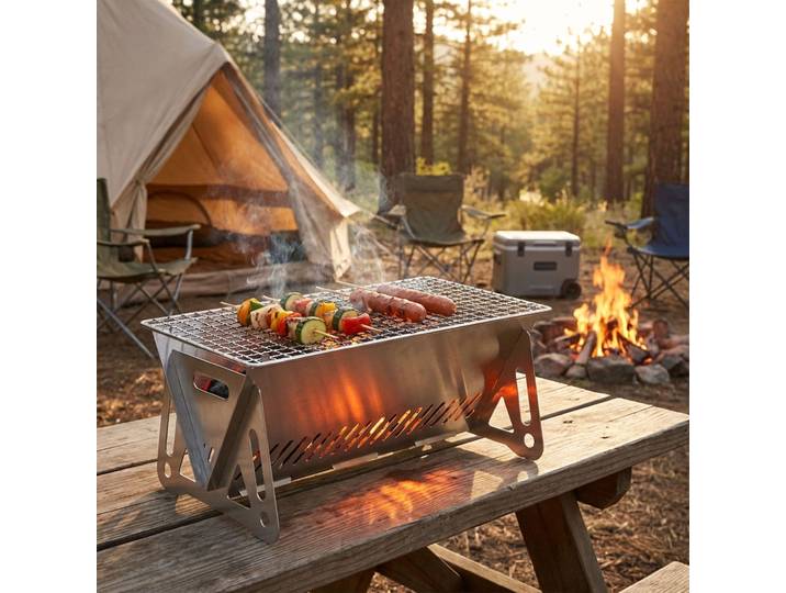 Mobiler Mini Holzkohlegrill aus Edelstahl, 28x15 cm